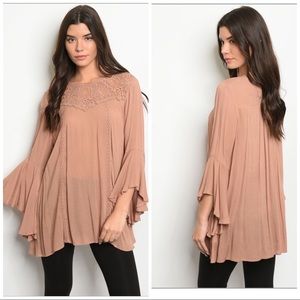 Long sleeve lace derail ruffled tunic blouse